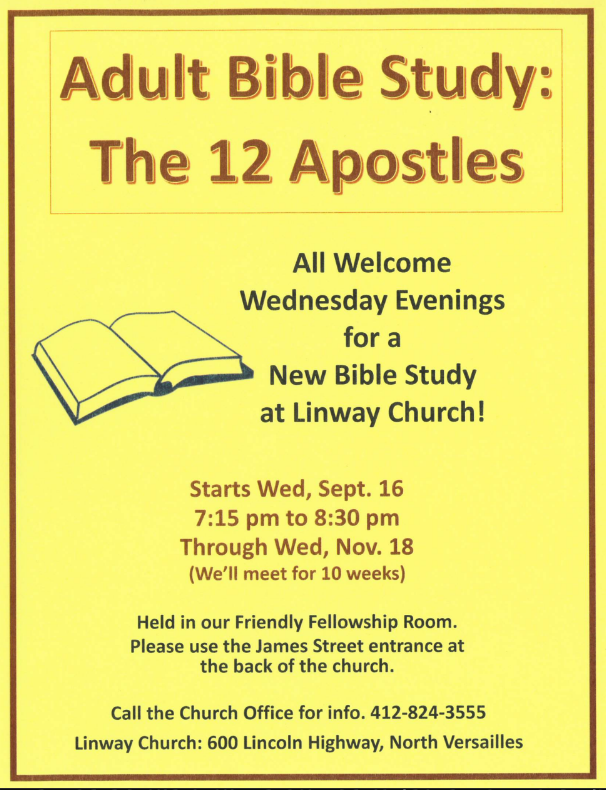 Adult Bible Study: The 12 Apostles Flyer