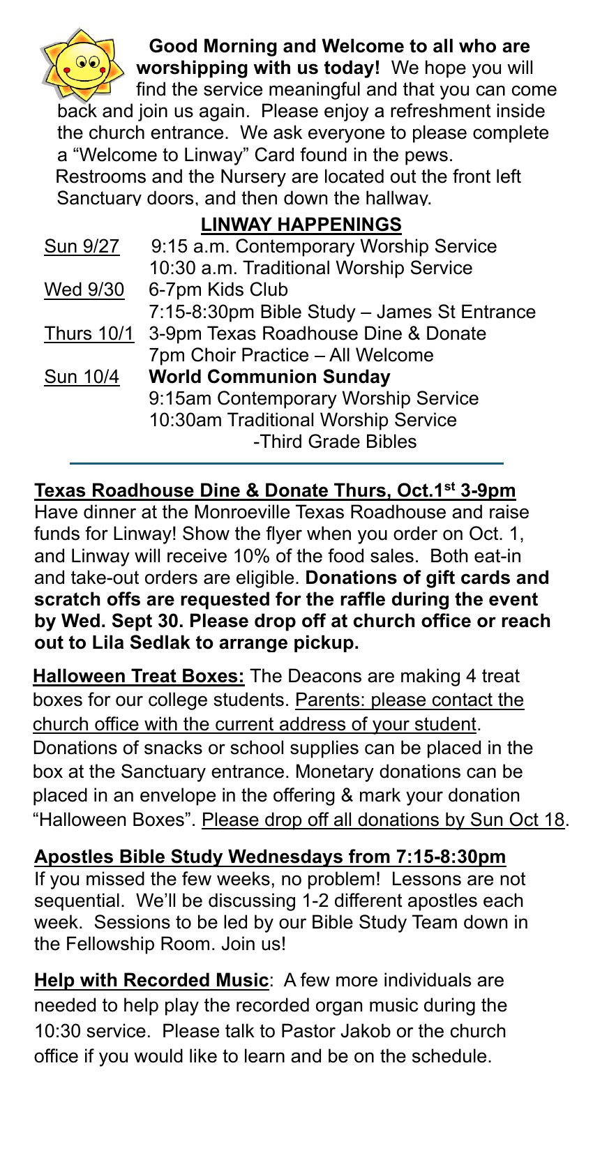 Linway Happenings - Sunday, September 27, 2026