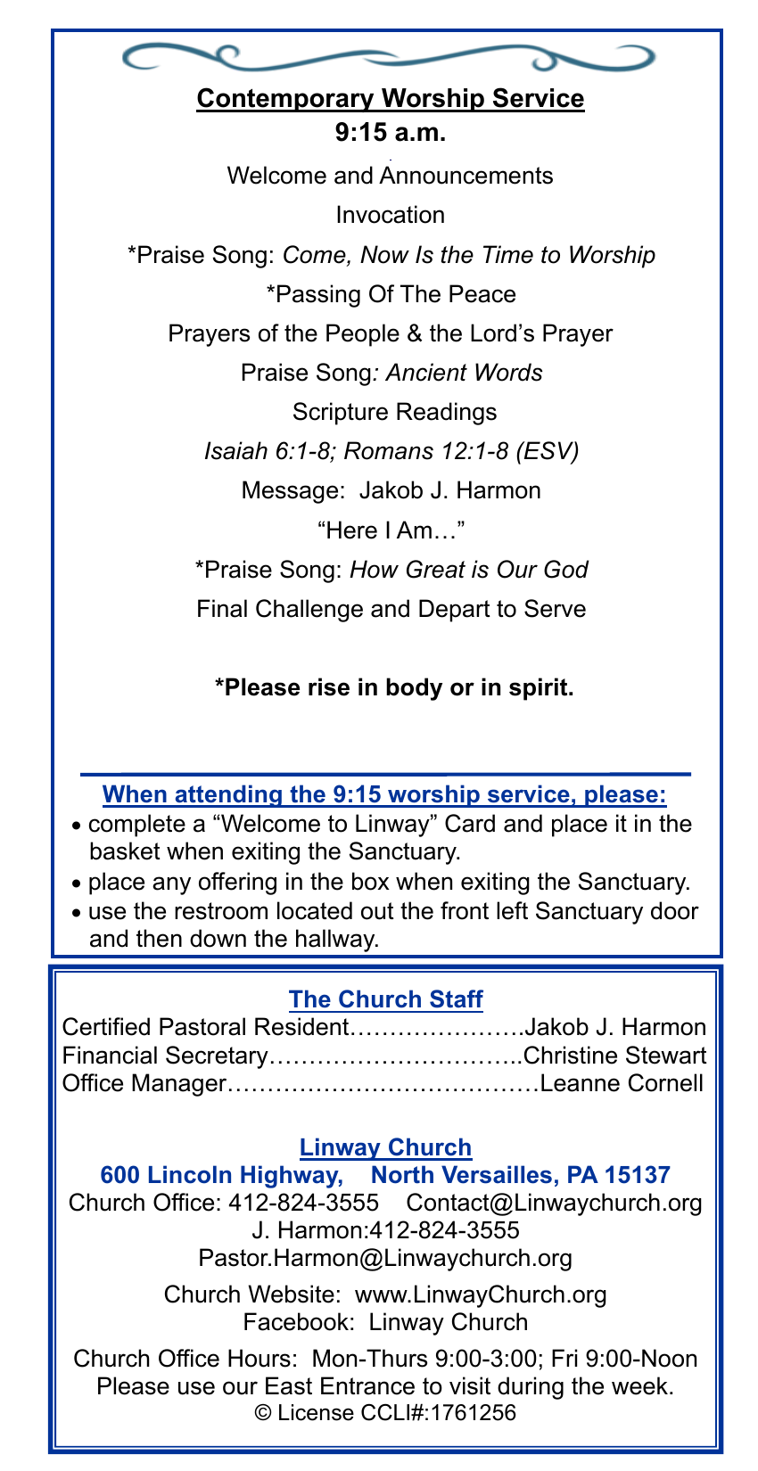 Contemporary Worship Service - Sunday, September 27, 2026
