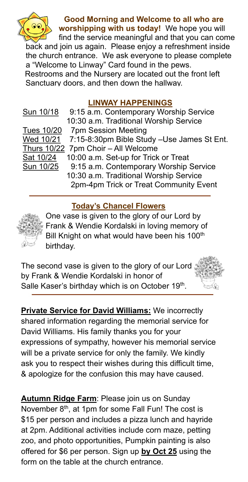 Linway Happenings - Sunday, October 18, 2026