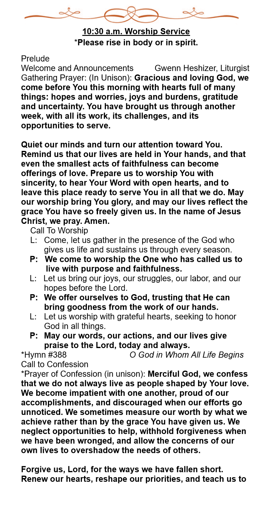 Welcome and Announcements - Sunday, October 25, 2026