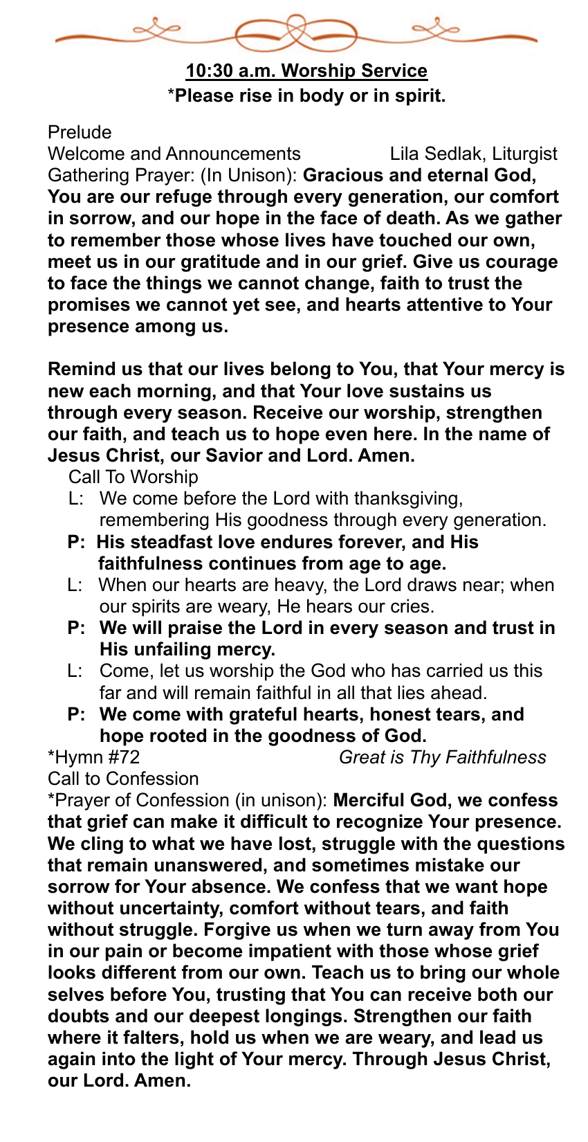 Welcome and Announcements - Sunday, November 1, 2026