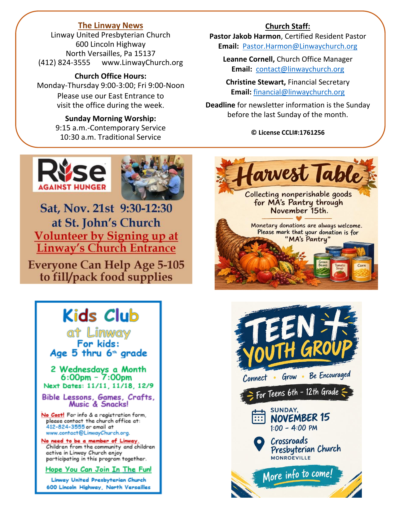 Church Staff, Contact Information & Services – The Linway News (November 2026)