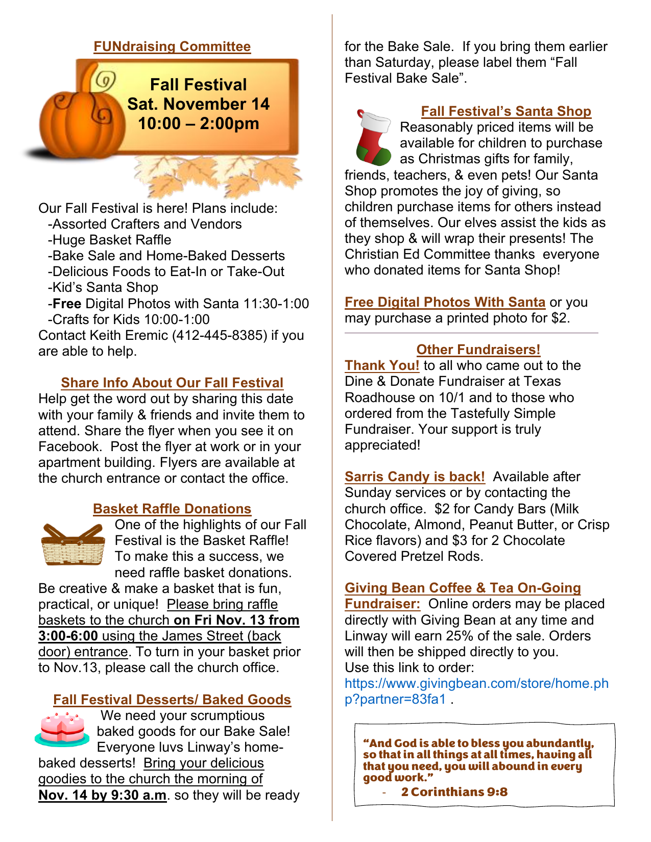 Fall Festival & Church Fundraisers – The Linway News (November 2026)
