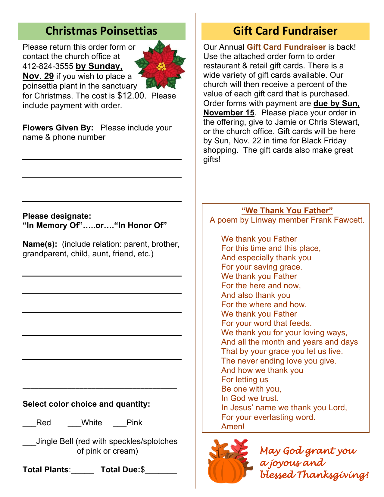 Christmas Poinsettias, Gift Cards & Thanksgiving Poem – The Linway News (November 2026)