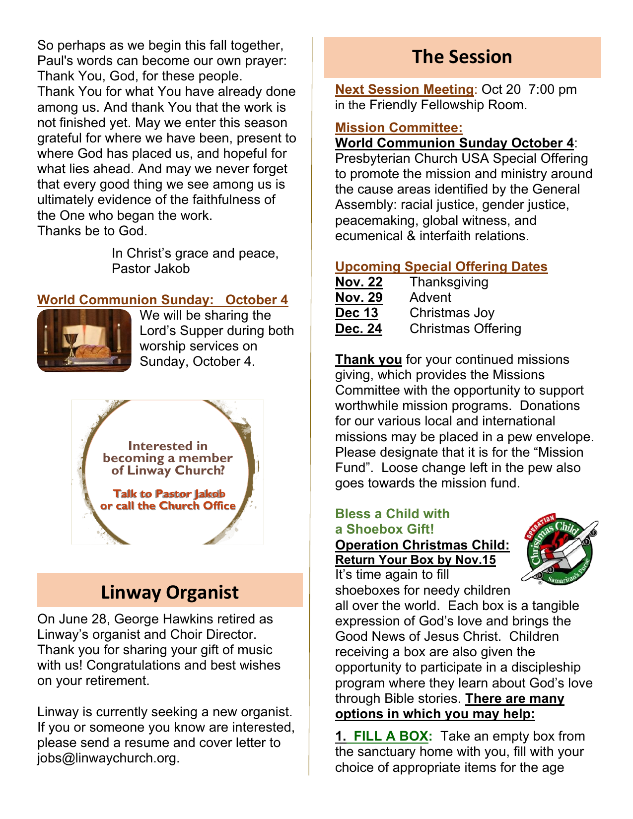The Session & Special Offerings – The Linway News (September/October 2026)