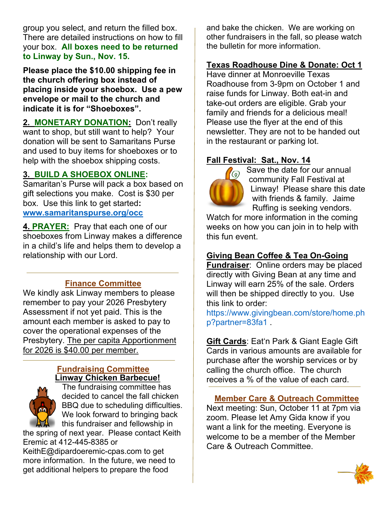 Operation Christmas Child & Events – The Linway News (September/October 2026)